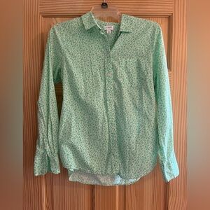 J.Crew women's long-sleeve light green floral button-up collared blouse size Med
